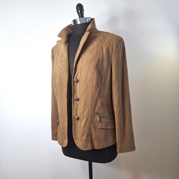Vintage Conrad C Proportion Petite Sz 12 (LG) Suede Blazer Jacket Buttoned Lined - Picture 2 of 15